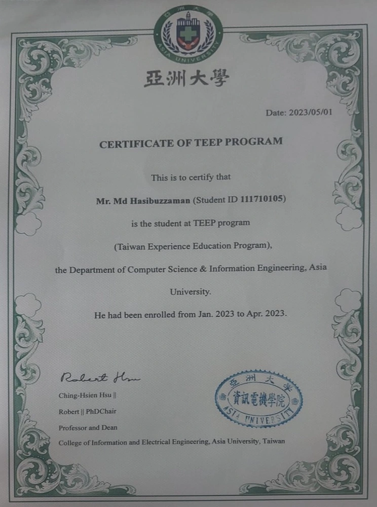 TEEP Program Certificate – Asia University